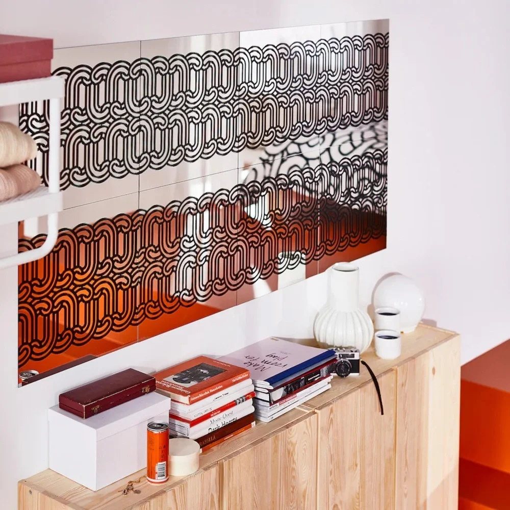 Ikea SÖTRÖNN Decorative mirror, patterned/black, 15¾×15¾